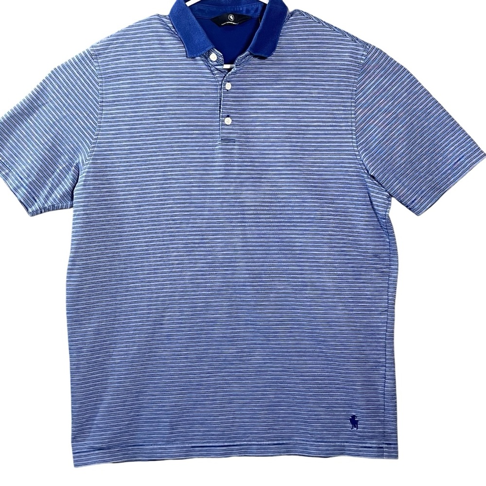 HART SCHAFFNER MARX Polo Shirt Men's Large Blue White Short Sleeve Golf Logo EUC - Picture 2 of 6